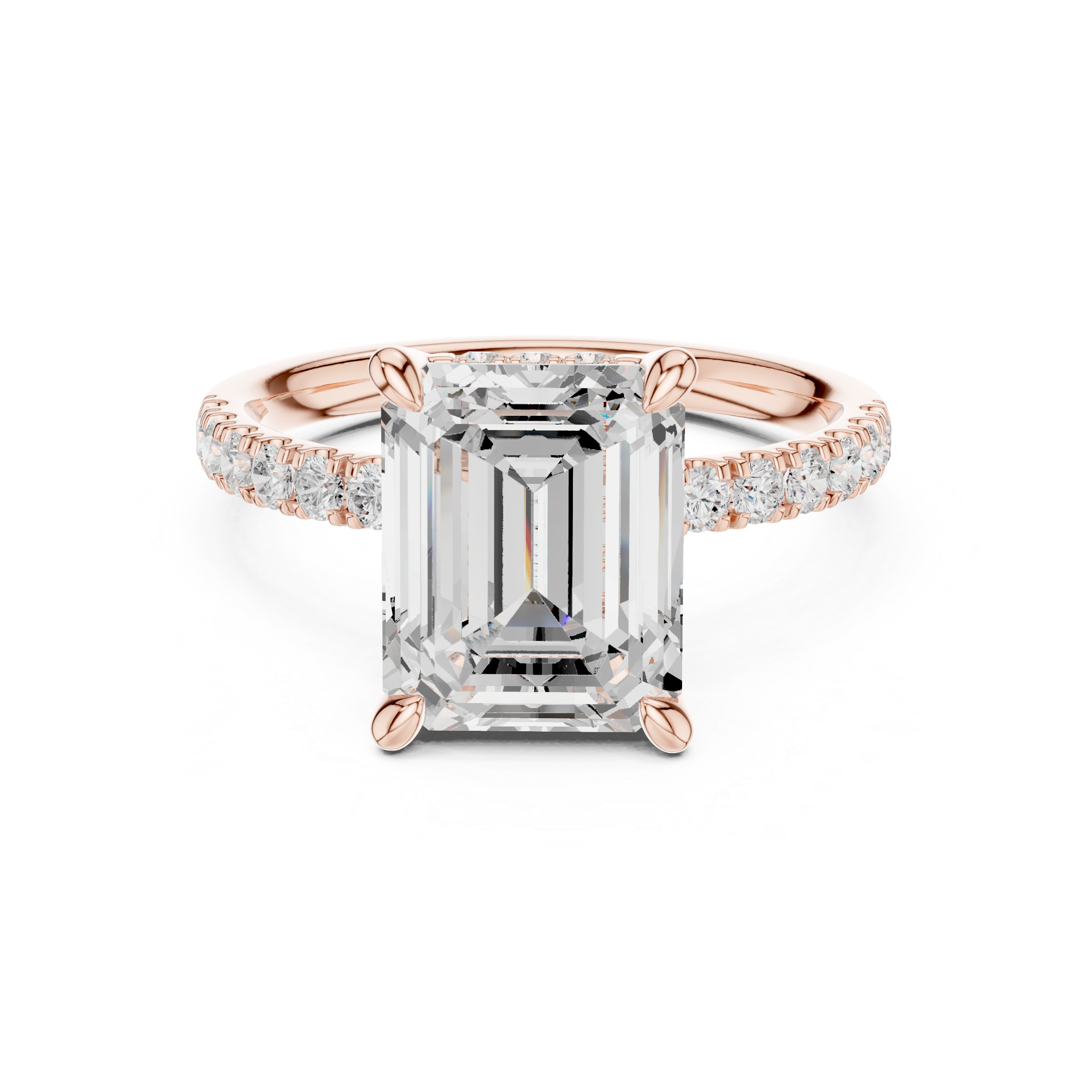 4.60 CT Emerald Cut Hidden Halo Pavé Diamond Engagement Ring