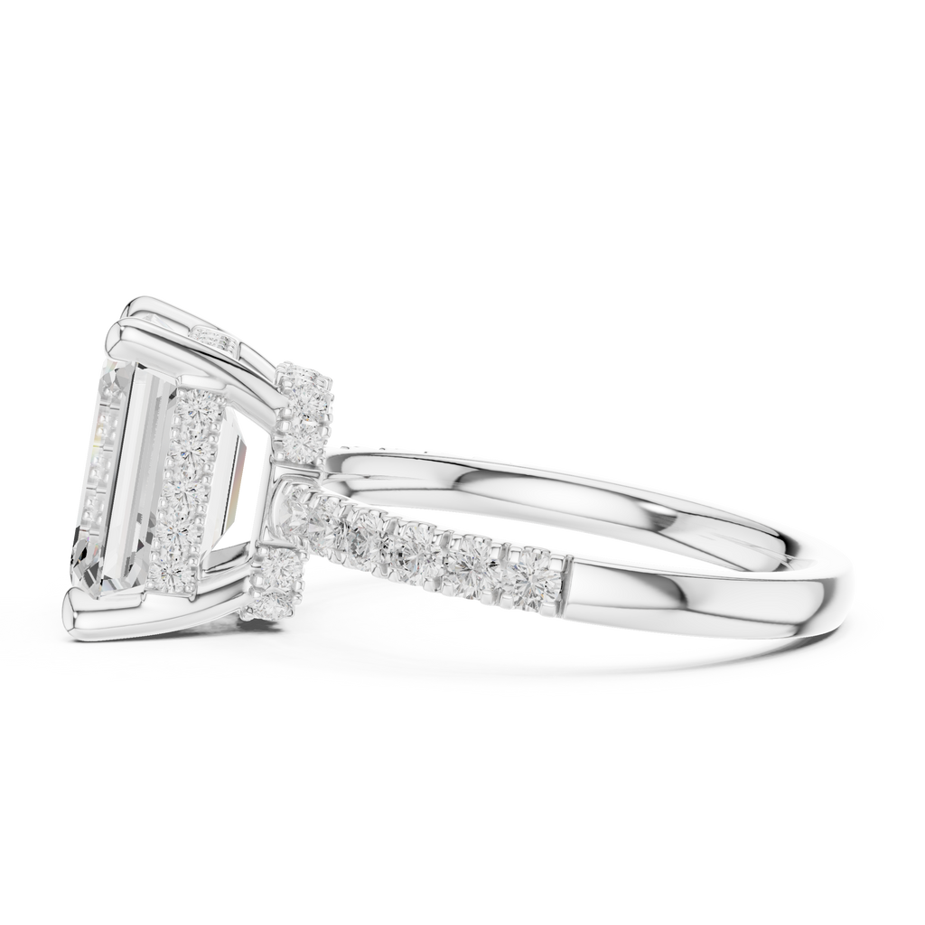 Emerald Cut Hidden Halo Diamond Engagement Ring