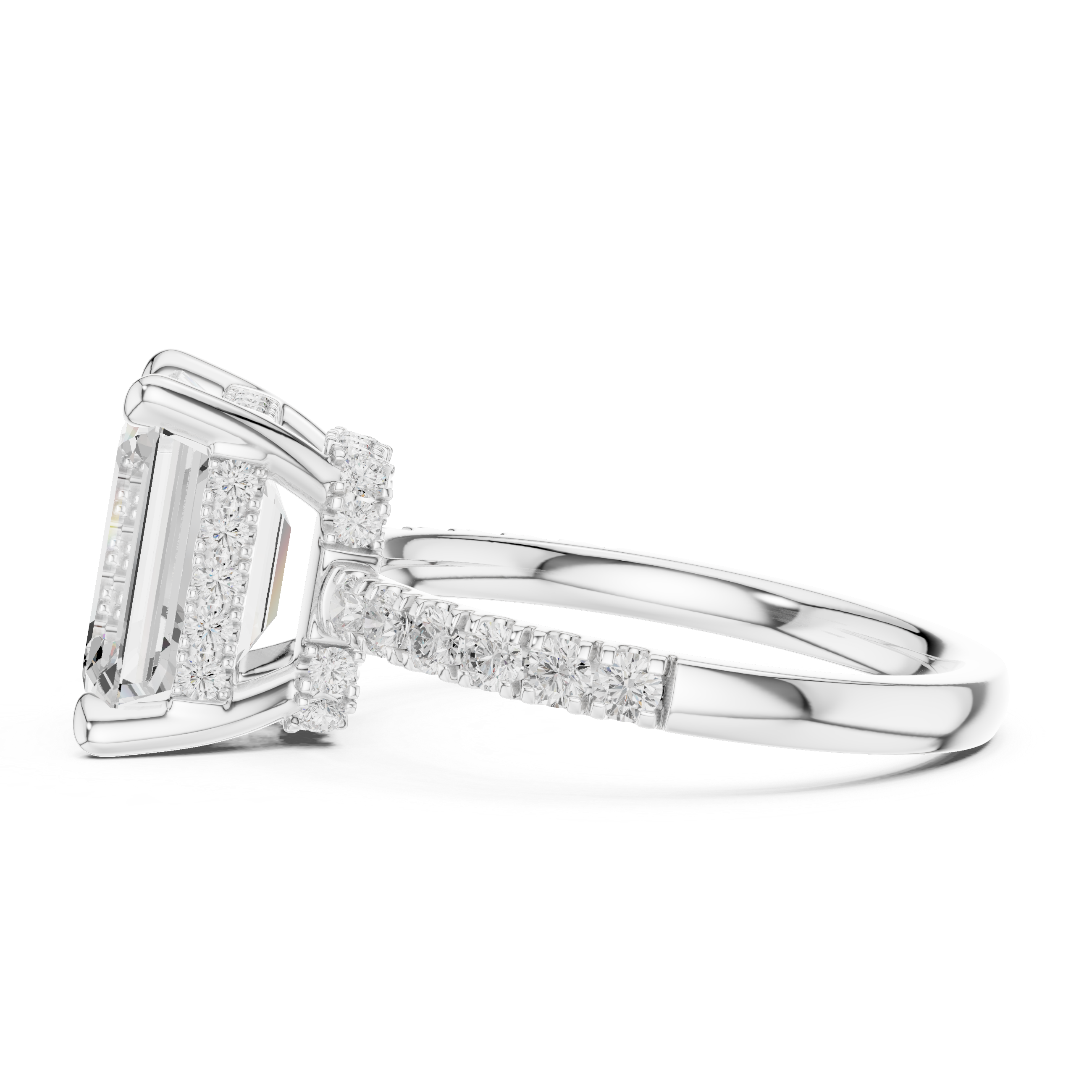 4.60 CT Emerald Cut Hidden Halo Pavé Diamond Engagement Ring