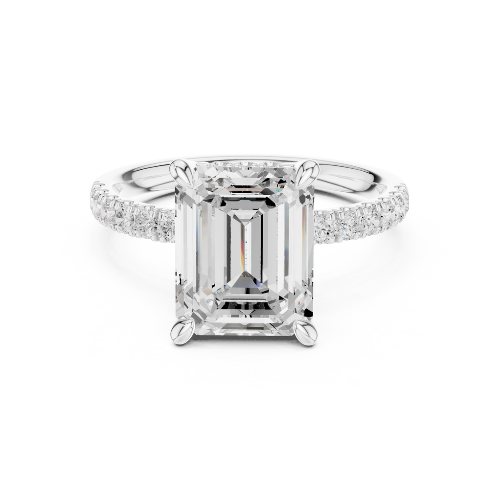 Emerald Cut Hidden Halo Diamond Engagement Ring