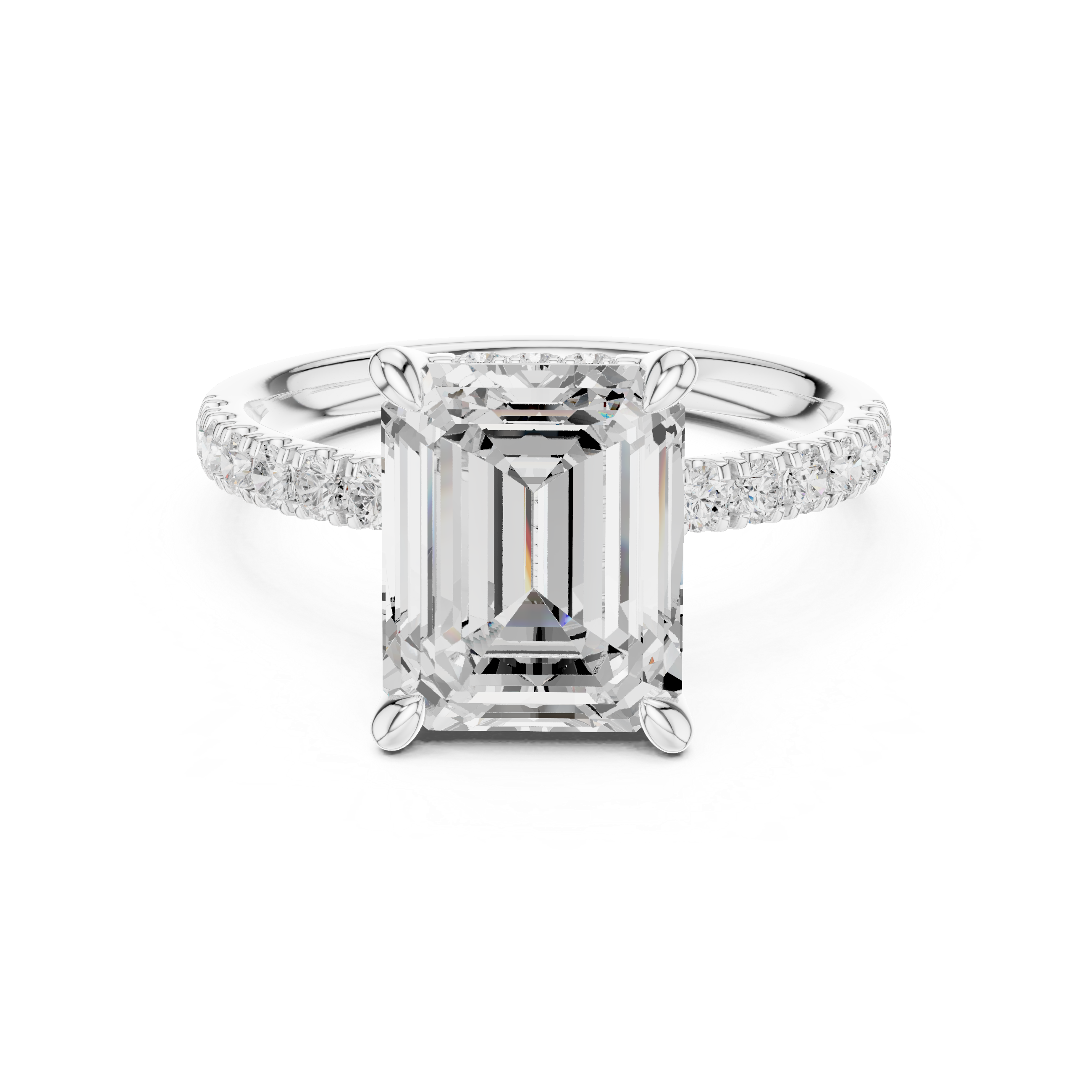 4.60 CT Emerald Cut Hidden Halo Pavé Diamond Engagement Ring