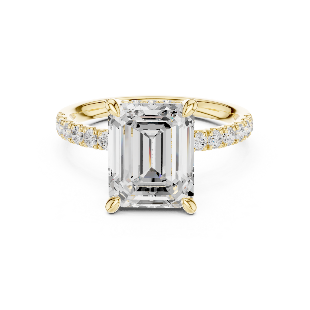 4.60 CT Emerald Cut Hidden Halo Pavé Diamond Engagement Ring