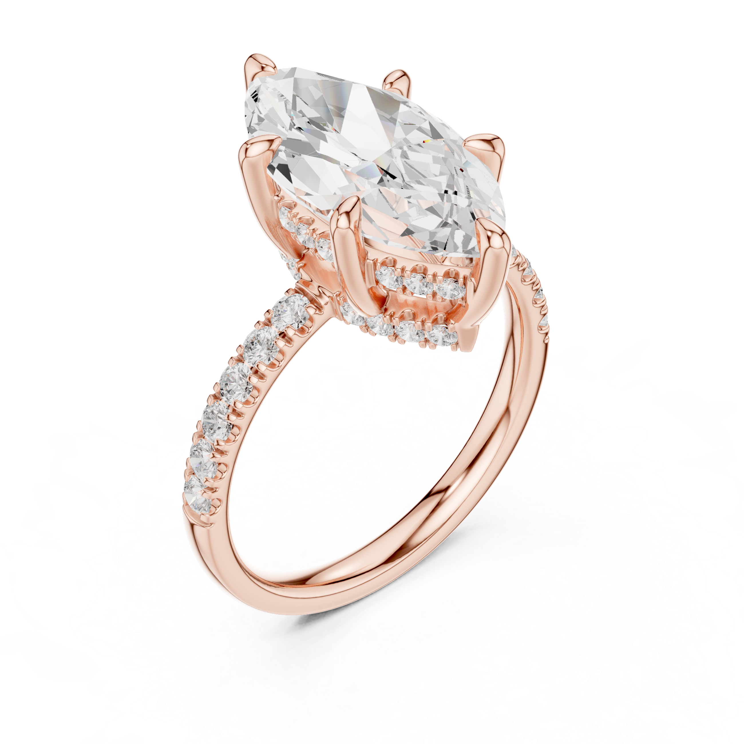 Marquise Cut Hidden Halo Diamond Engagement Ring