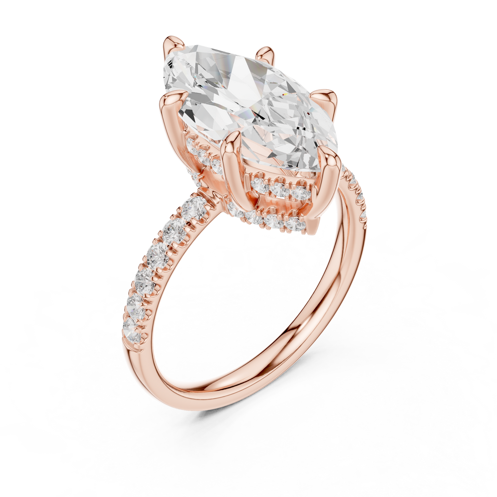 4.62 CT Marquise Cut Hidden Halo Pavé Diamond Engagement Ring