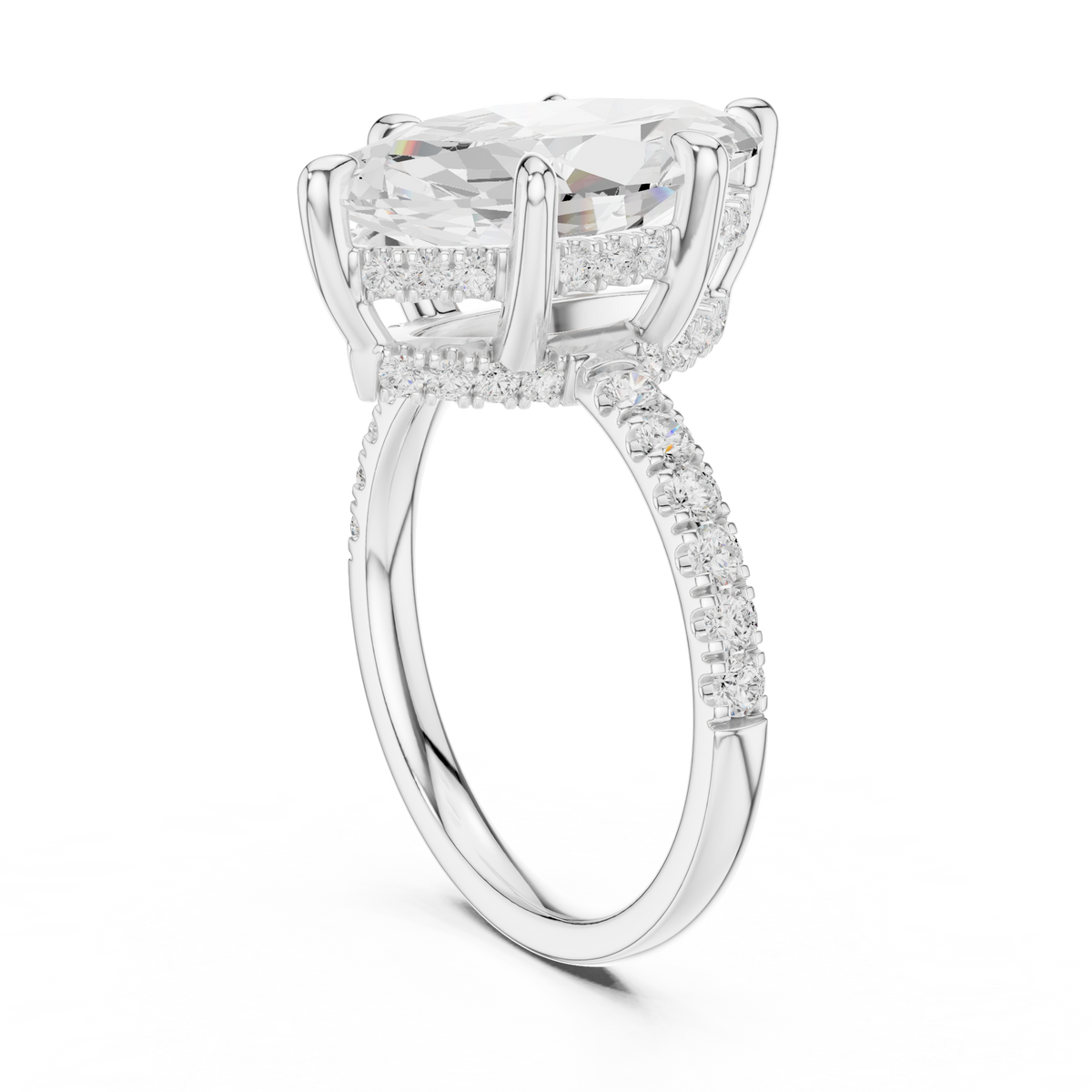 Marquise Cut Hidden Halo Pavé Diamond Engagement Rin – view 2 of 12, lab grown diamond ring | Jewelix Atelier
