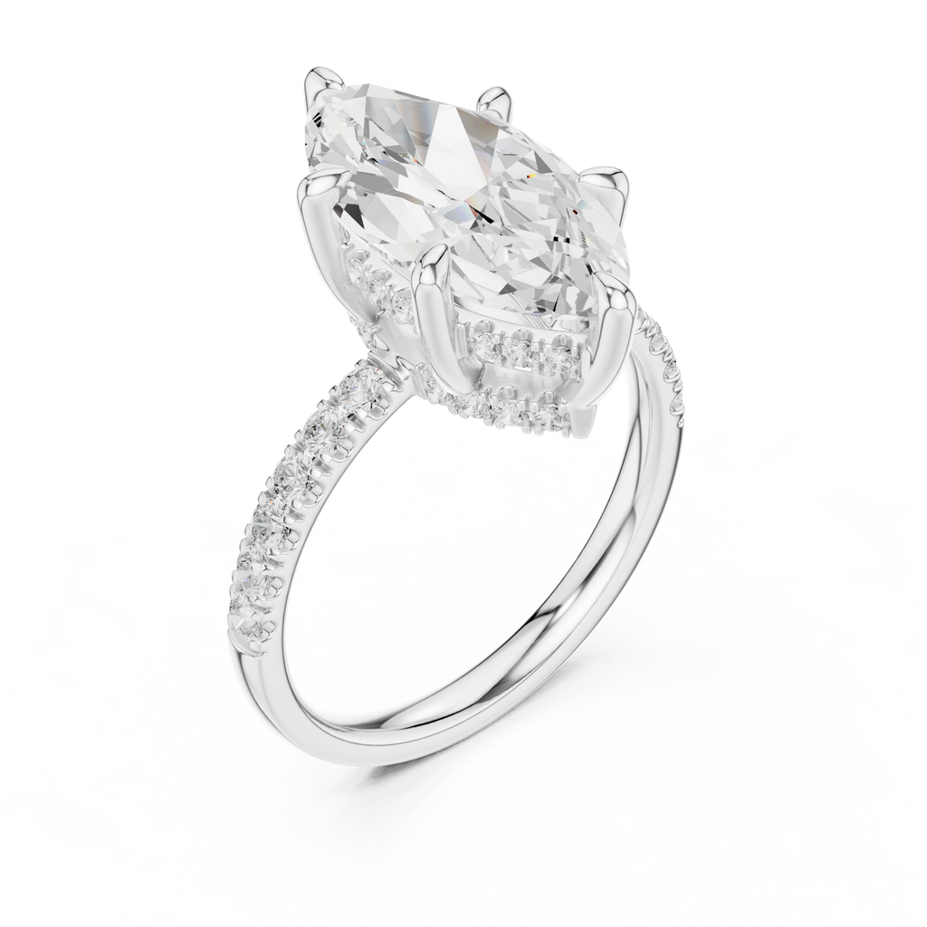 4.62 CT Marquise Cut Hidden Halo Pavé Diamond Engagement Ring