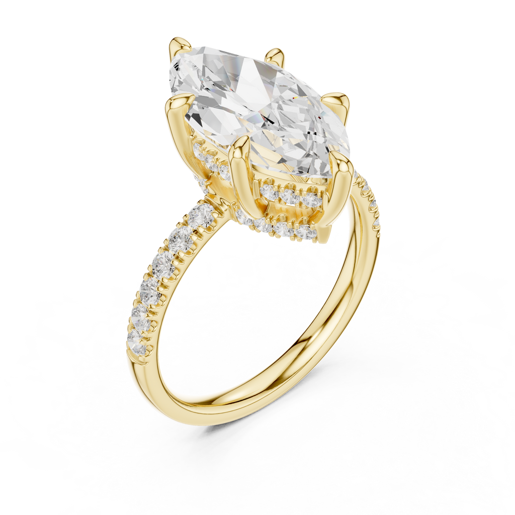 4.62 CT Marquise Cut Hidden Halo Pavé Diamond Engagement Ring