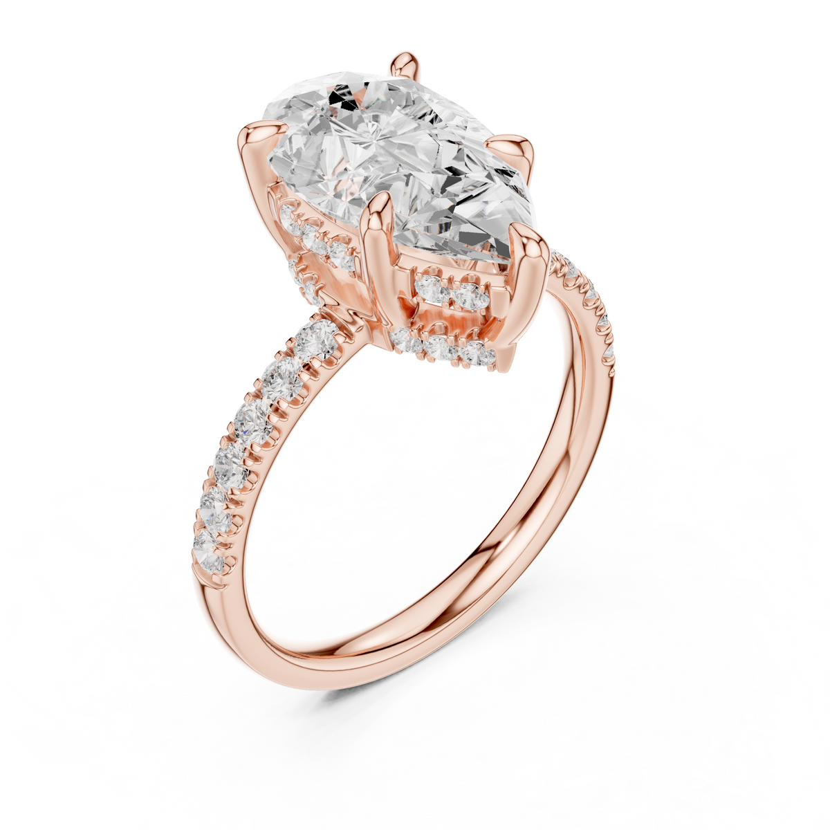 4.00 ct Pear Cut Diamond Hidden Halo Pavé Engagement Ring – view 7 of 12, lab grown diamond ring | Jewelix Atelier