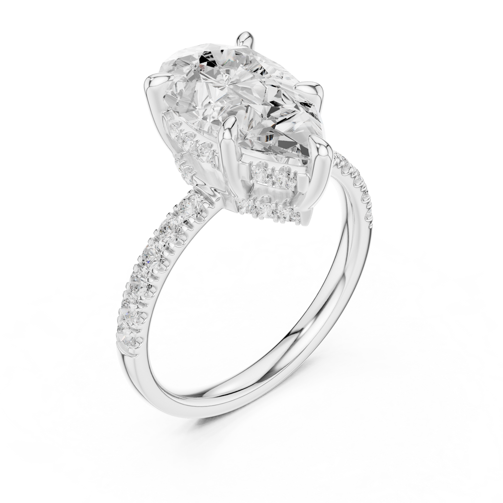 Pear Cut Hidden Halo Diamond Engagement Ring
