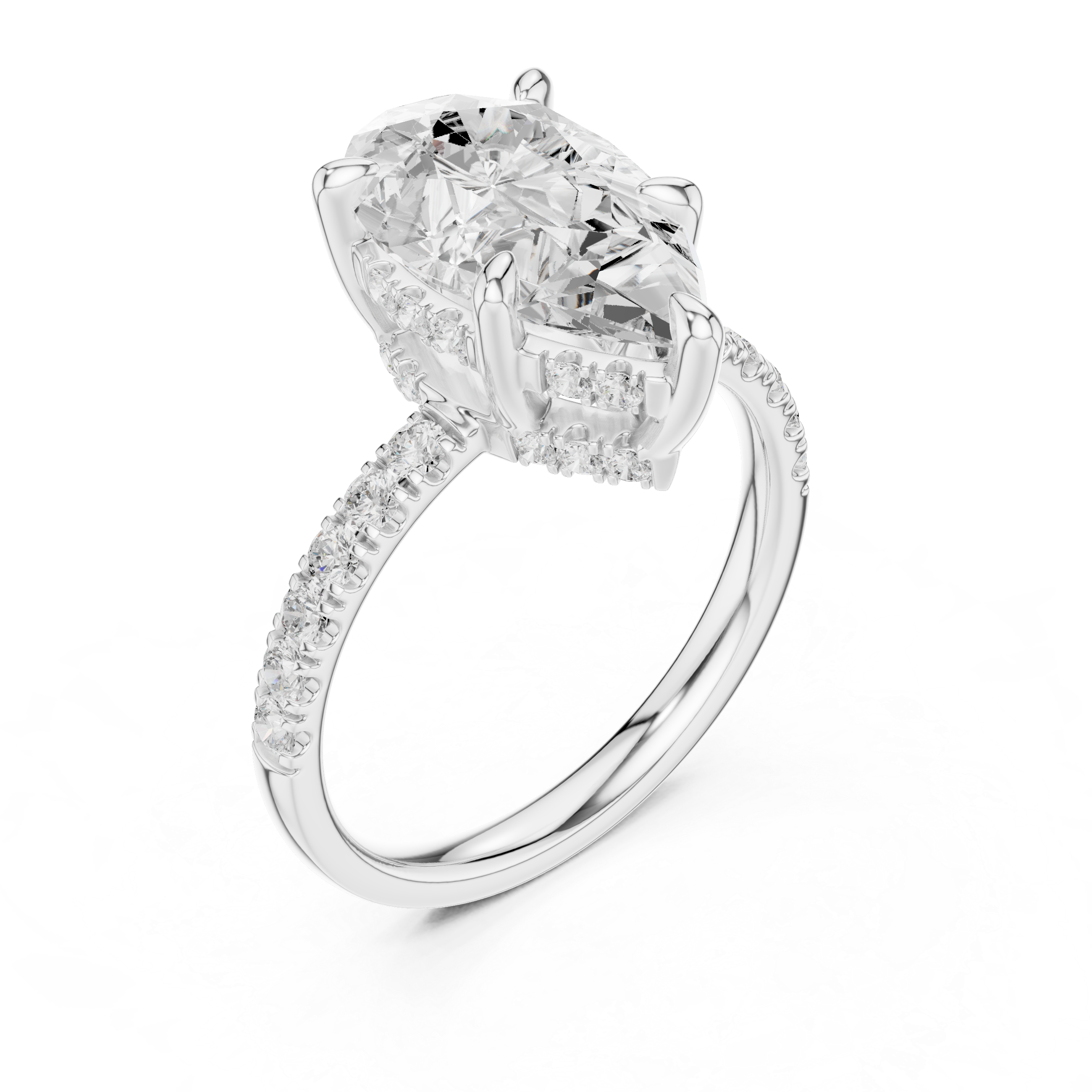 Pear Cut Hidden Halo Diamond Engagement Ring