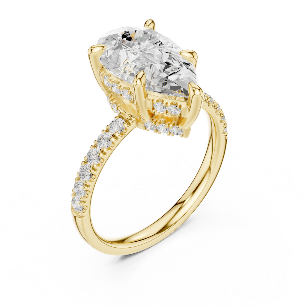 Pear Cut Hidden Halo Diamond Engagement Ring