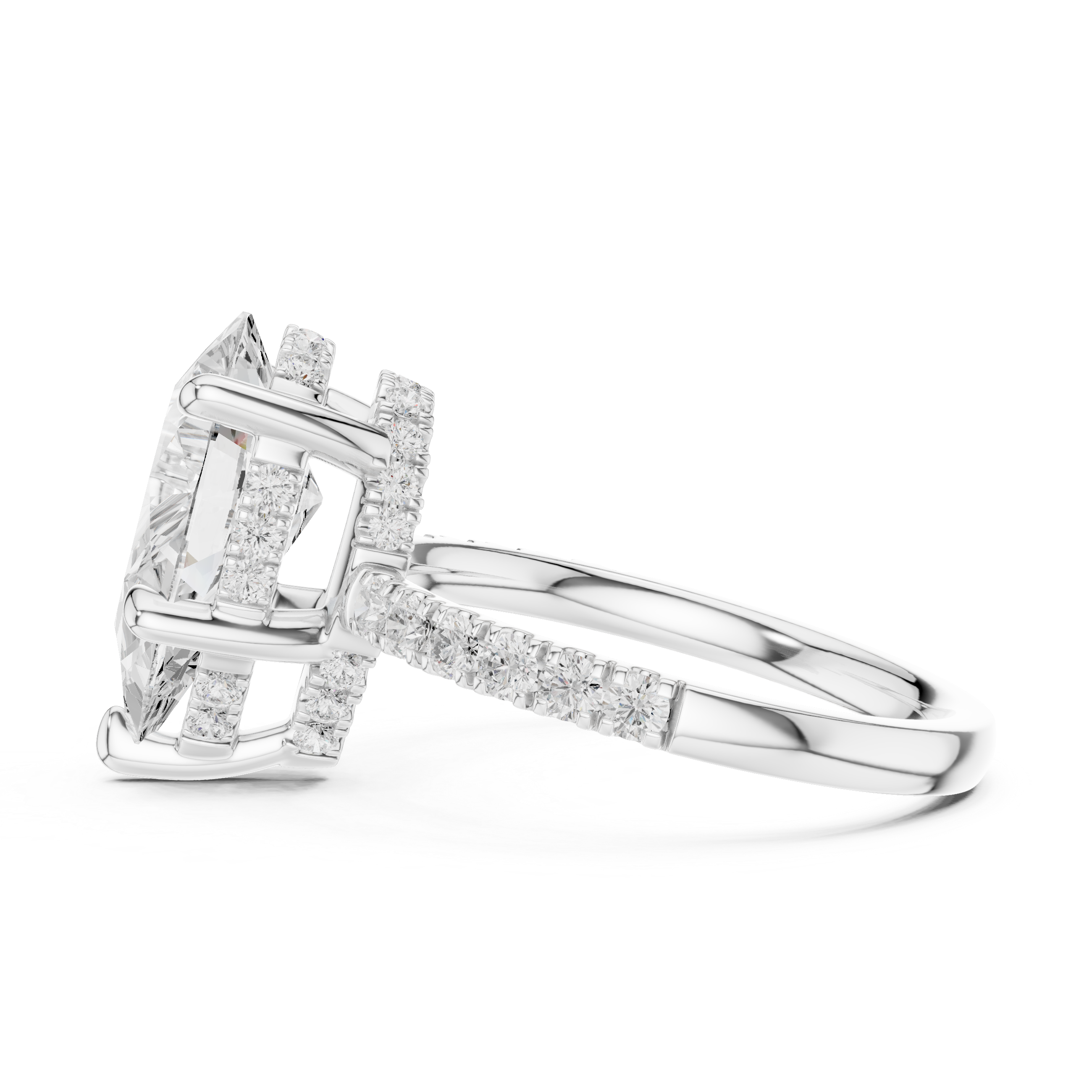 Pear Cut Hidden Halo Diamond Engagement Ring