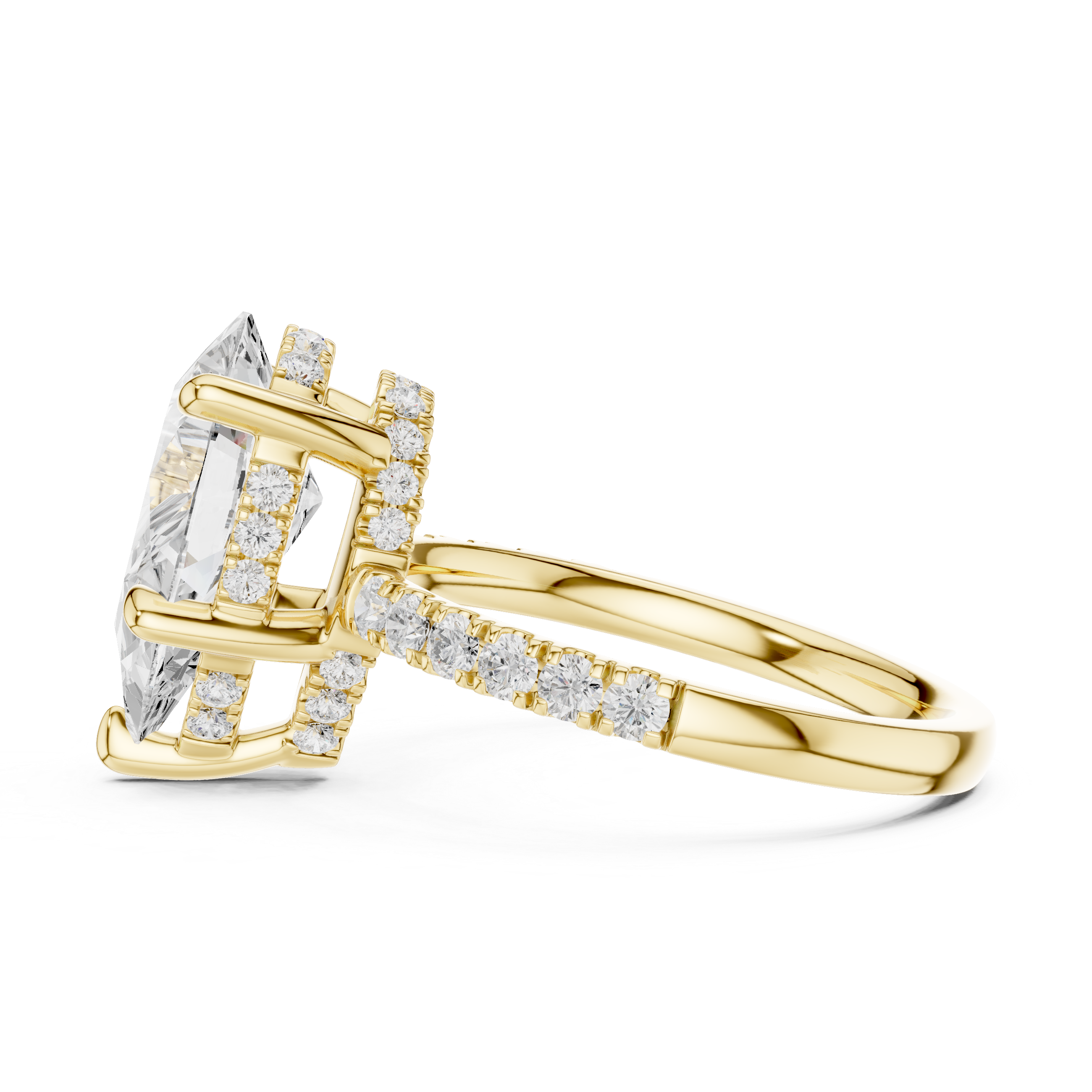 Pear Cut Hidden Halo Diamond Engagement Ring