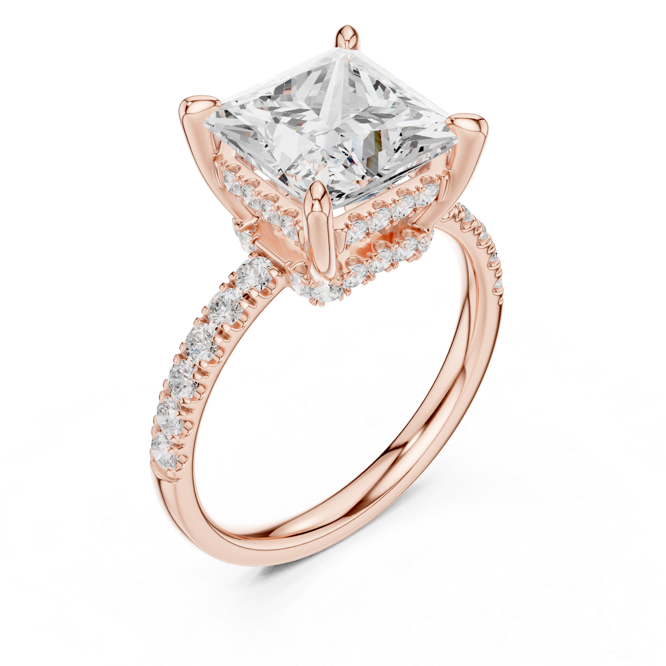 Princess Cut Hidden Halo Diamond Engagement Ring