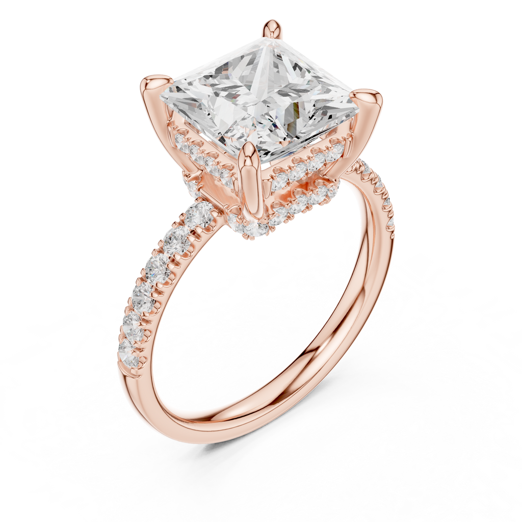 4.58 CT Princess Cut Diamond Hidden Halo Pavé Engagement Ring
