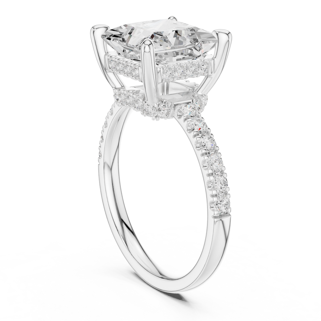 4.58 CT Princess Cut Diamond Hidden Halo Pavé Engagement Ring