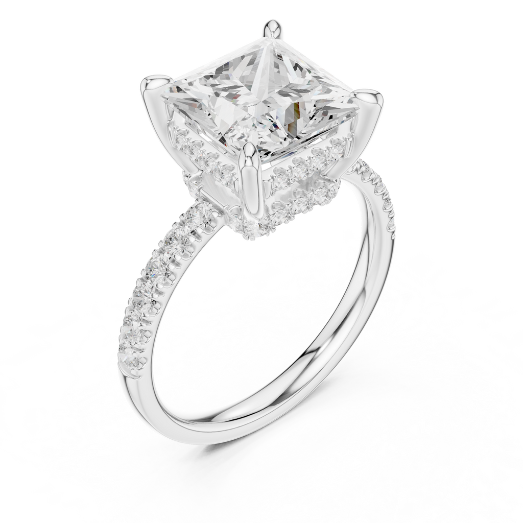 4.58 CT Princess Cut Diamond Hidden Halo Pavé Engagement Ring