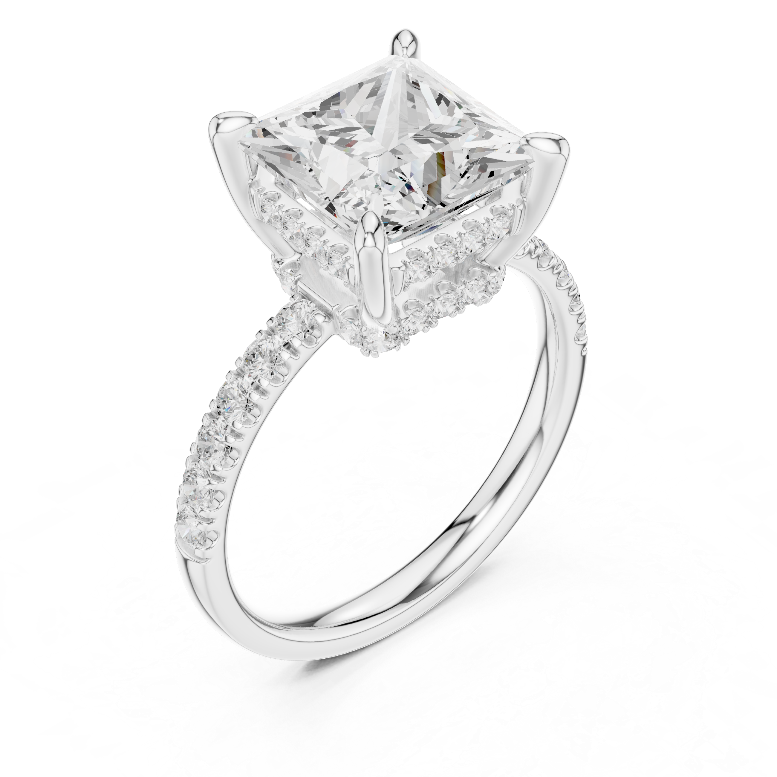 4.58 CT Princess Cut Diamond Hidden Halo Pavé Engagement Ring