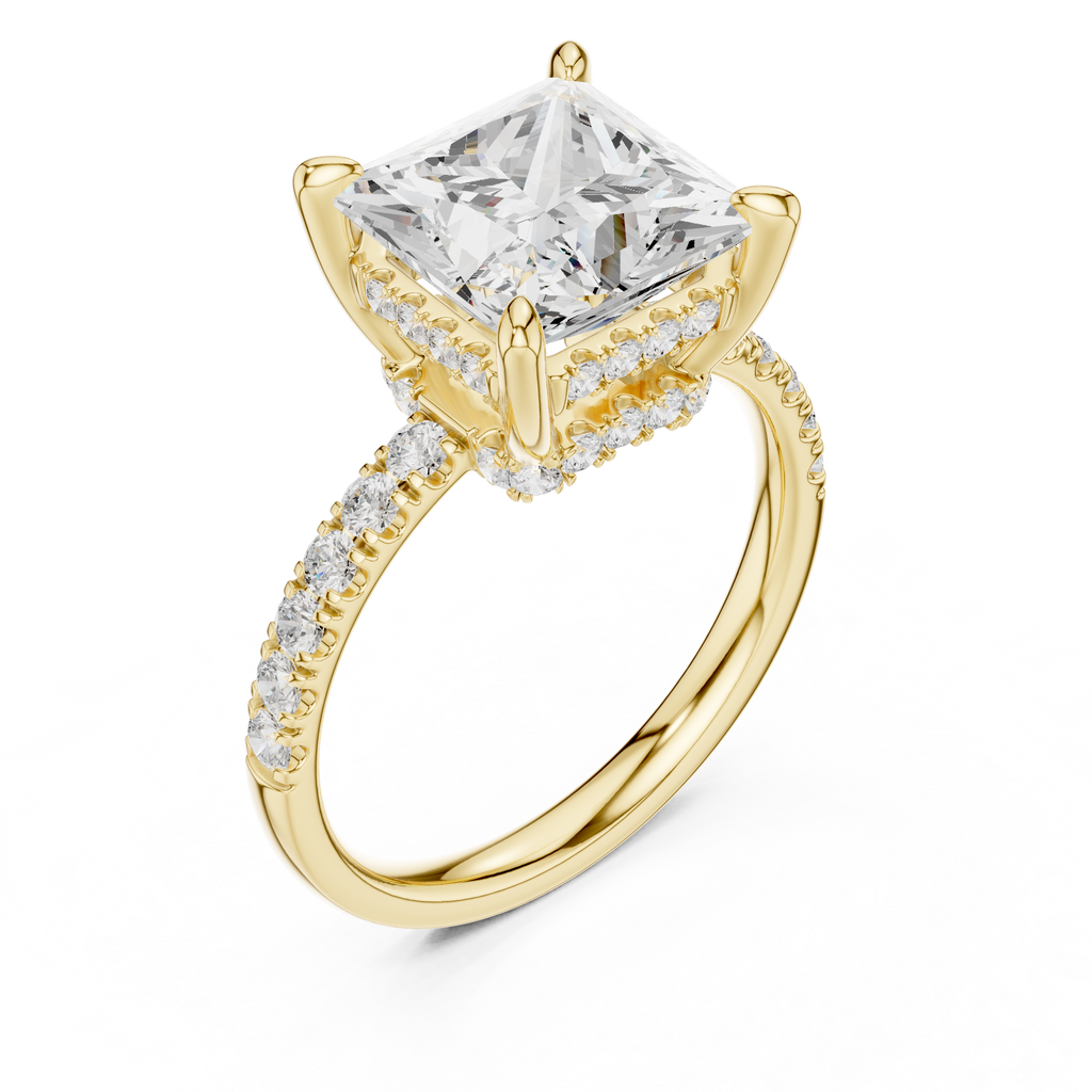 Princess Cut Hidden Halo Diamond Engagement Ring