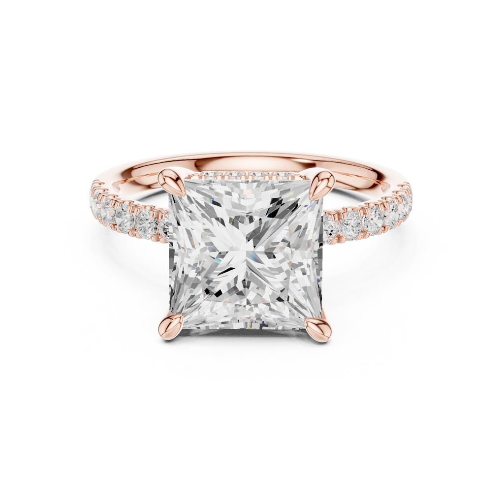 4.58 CT Princess Cut Diamond Hidden Halo Pavé Engagement Ring