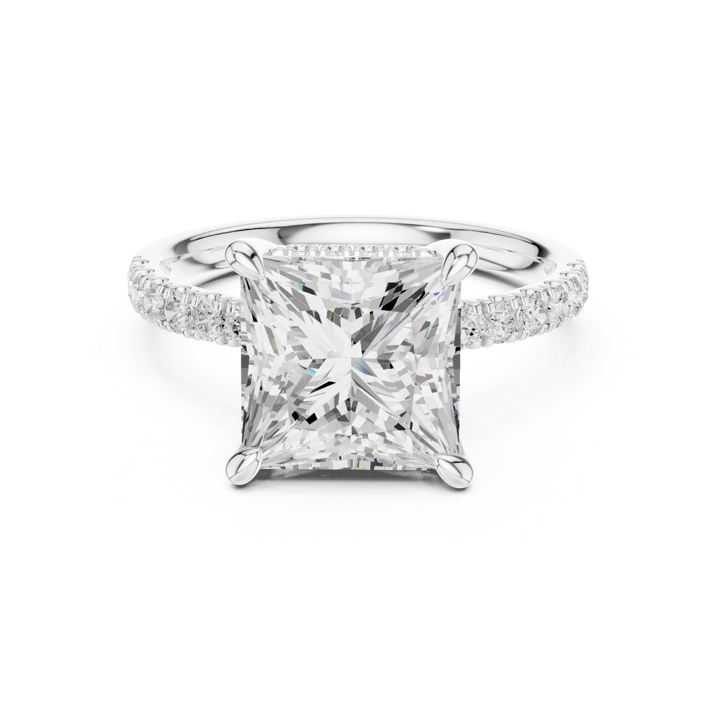 4.58 CT Princess Cut Diamond Hidden Halo Pavé Engagement Ring
