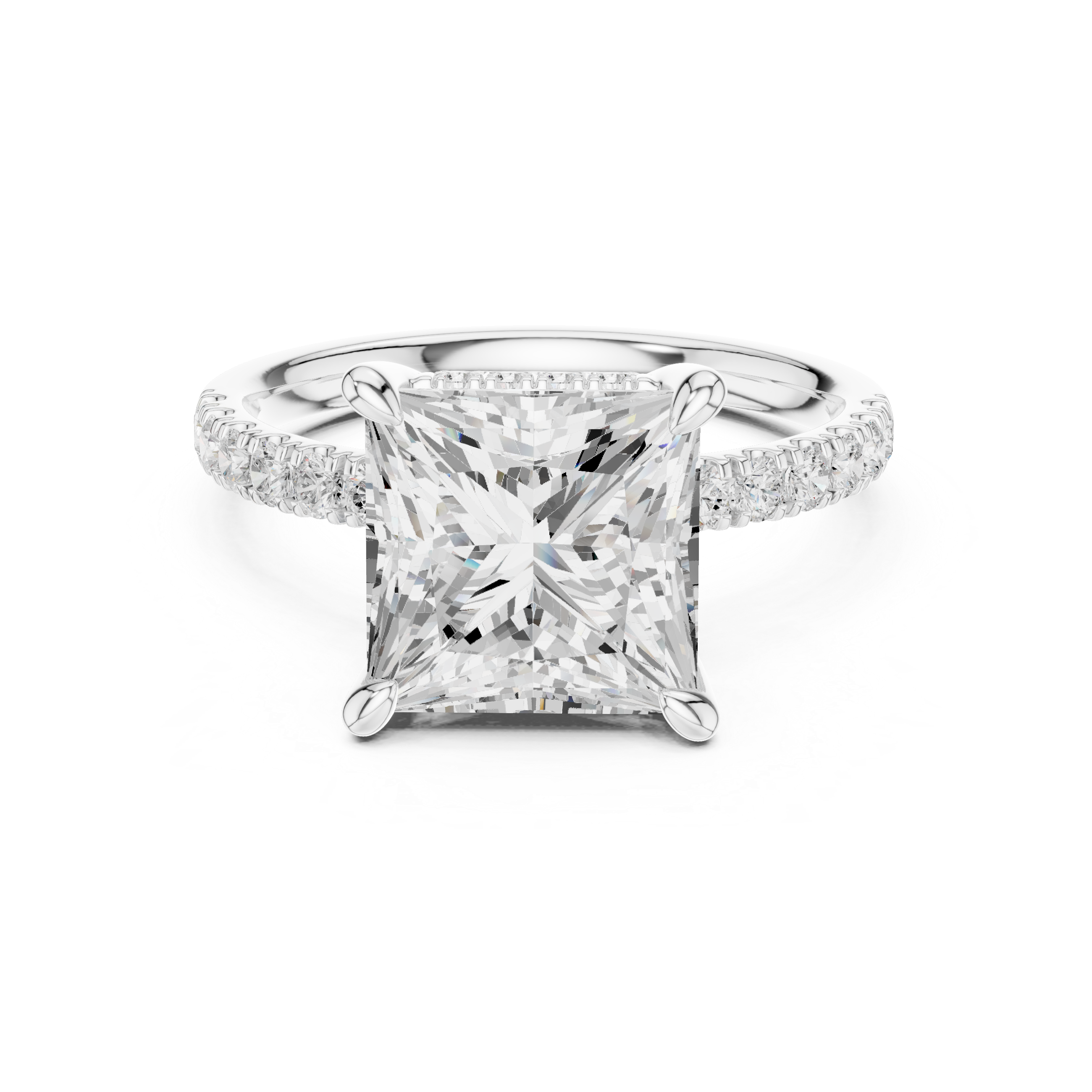 4.58 CT Princess Cut Diamond Hidden Halo Pavé Engagement Ring