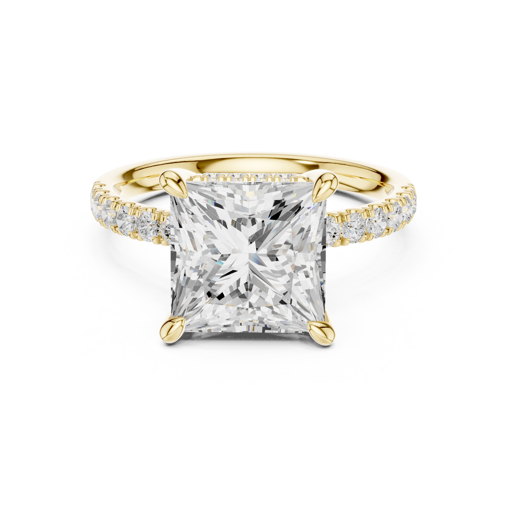 4.58 CT Princess Cut Diamond Hidden Halo Pavé Engagement Ring