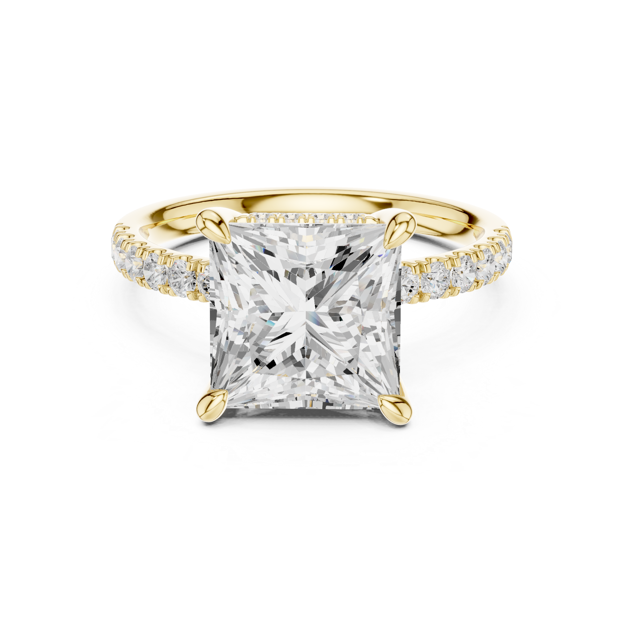 4.58 CT Princess Cut Diamond Hidden Halo Pavé Engagement Ring
