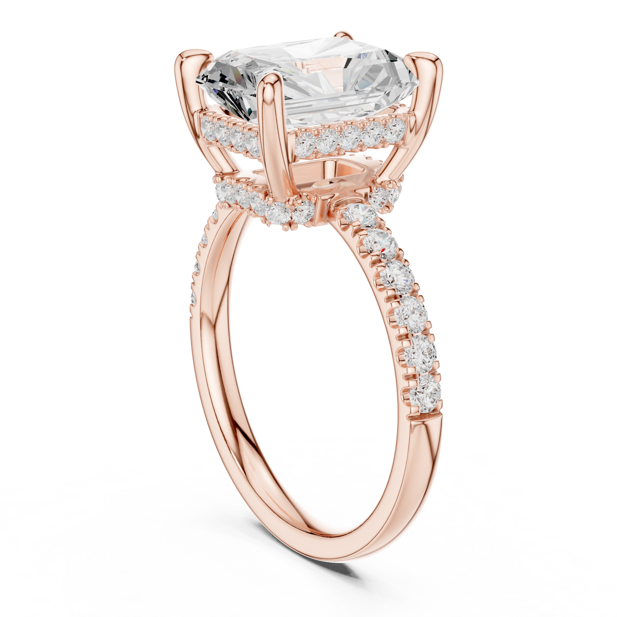 4.00 ct Radiant Cut Diamond Hidden Halo Pavé Engagement Ring – view 6 of 12, lab grown diamond ring | Jewelix Atelier