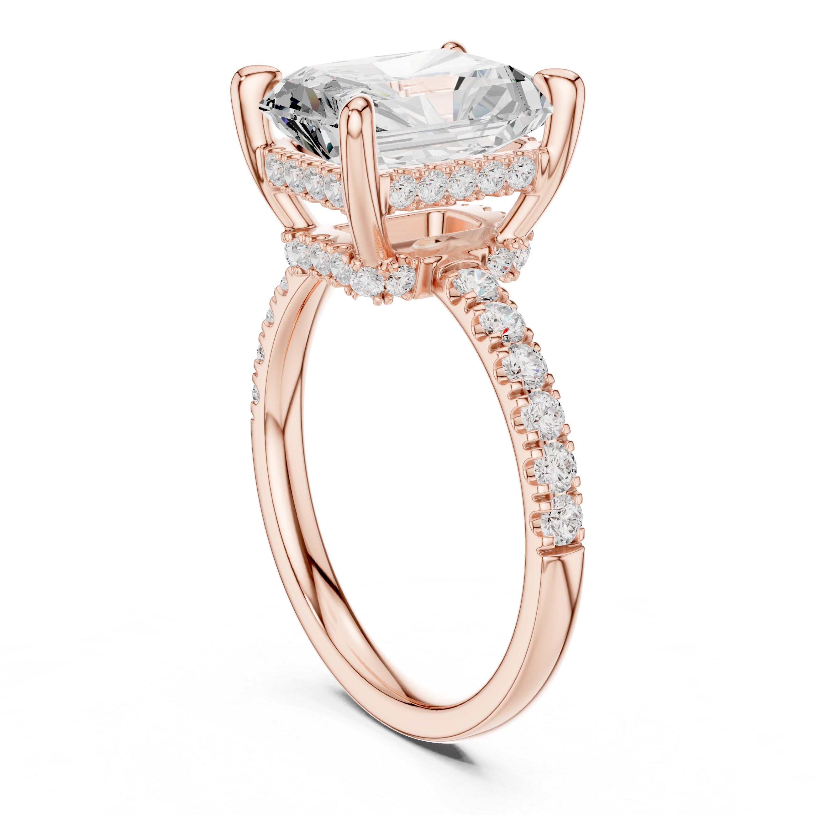 4.57 CT Radiant Cut Diamond Hidden Halo Pavé Engagement Ring