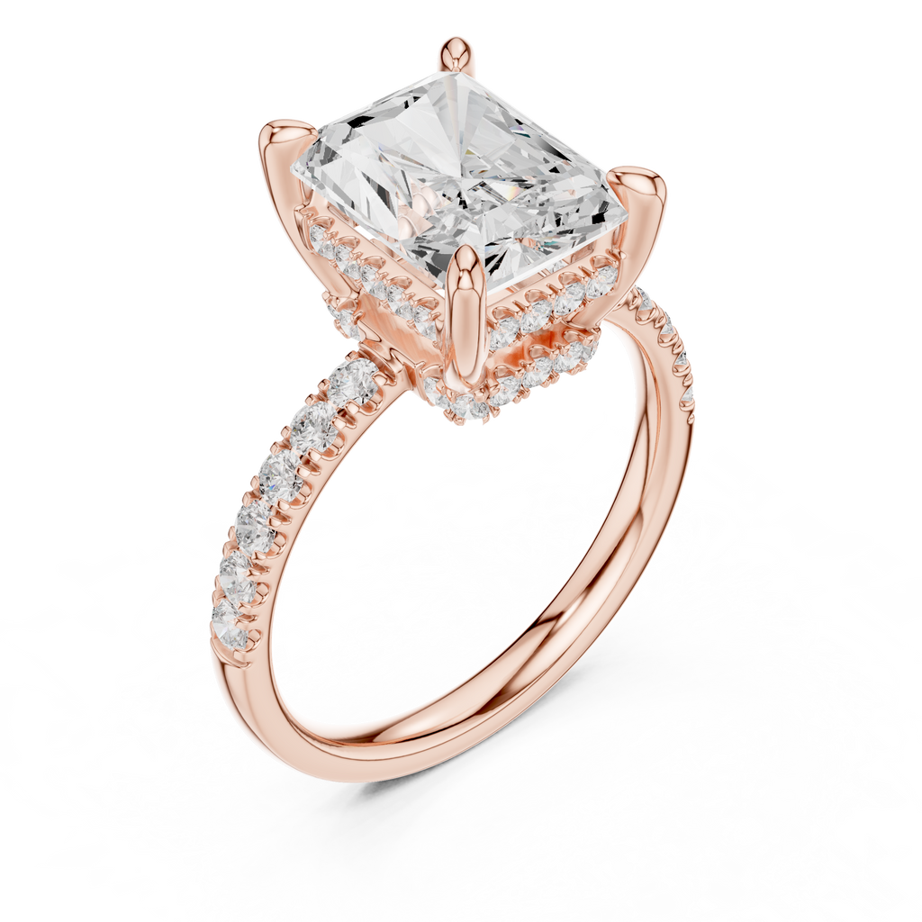 4.57 CT Radiant Cut Diamond Hidden Halo Pavé Engagement Ring