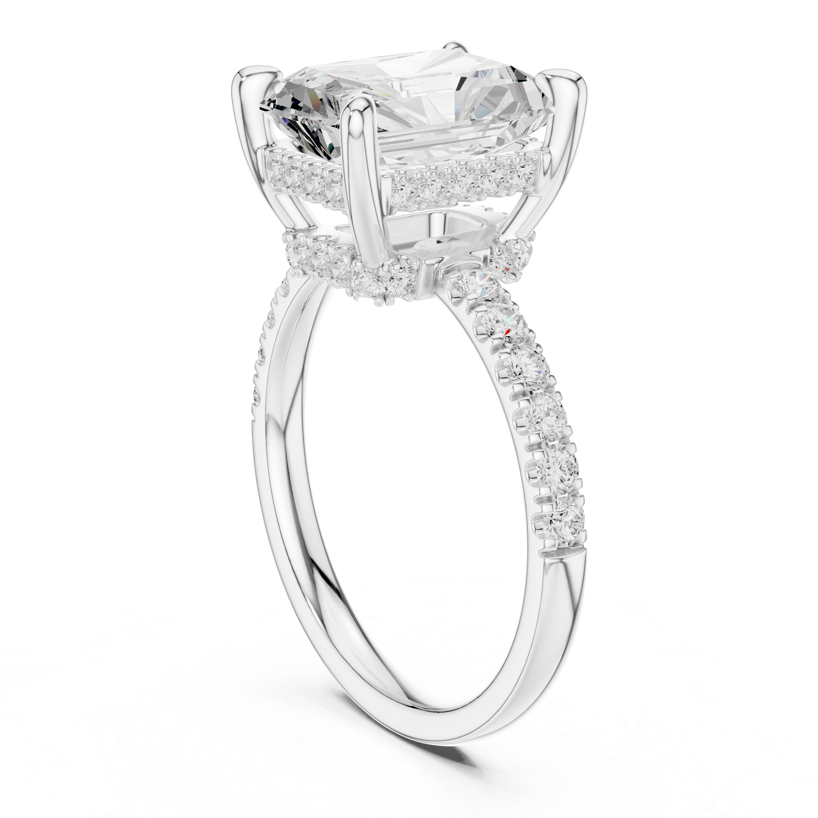 Radiant Cut Hidden Halo Diamond Engagement Ring