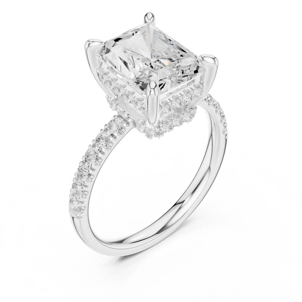 4.57 CT Radiant Cut Diamond Hidden Halo Pavé Engagement Ring
