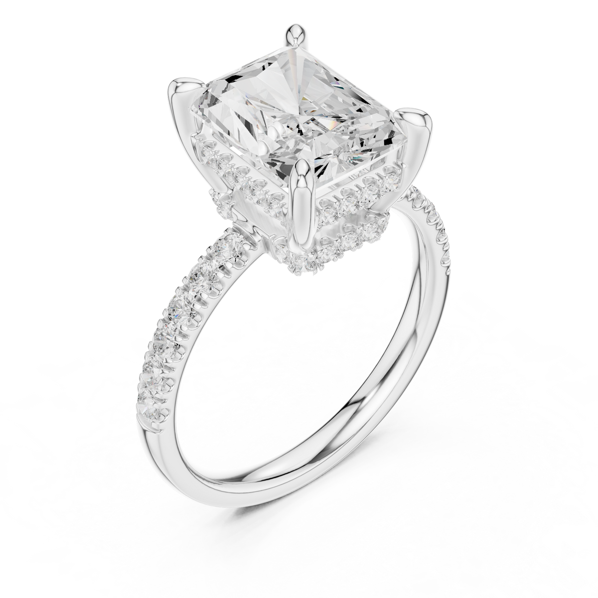 4.00 ct Radiant Cut Diamond Hidden Halo Pavé Engagement Ring – view 3 of 12, lab grown diamond ring | Jewelix Atelier