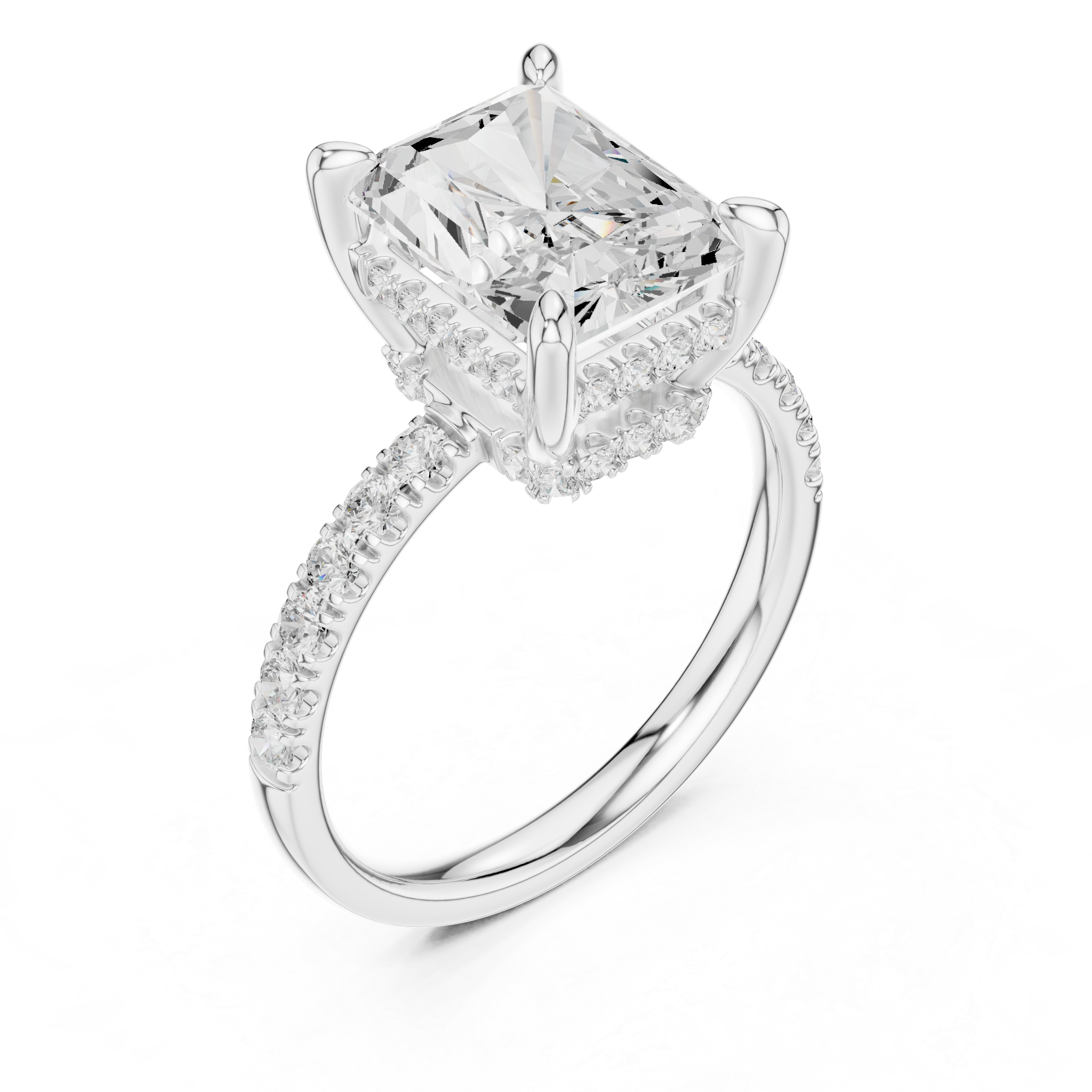 4.57 CT Radiant Cut Diamond Hidden Halo Pavé Engagement Ring