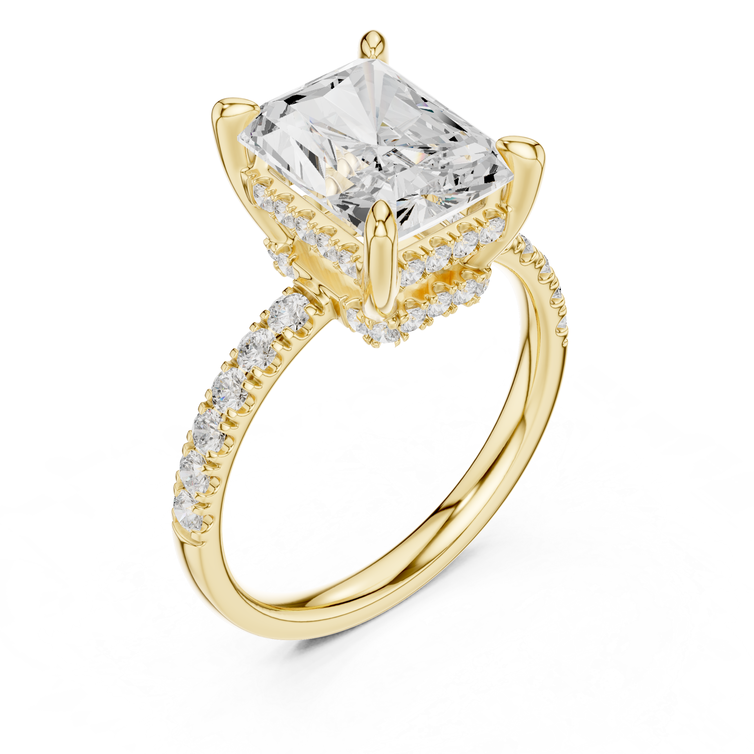 4.57 CT Radiant Cut Diamond Hidden Halo Pavé Engagement Ring