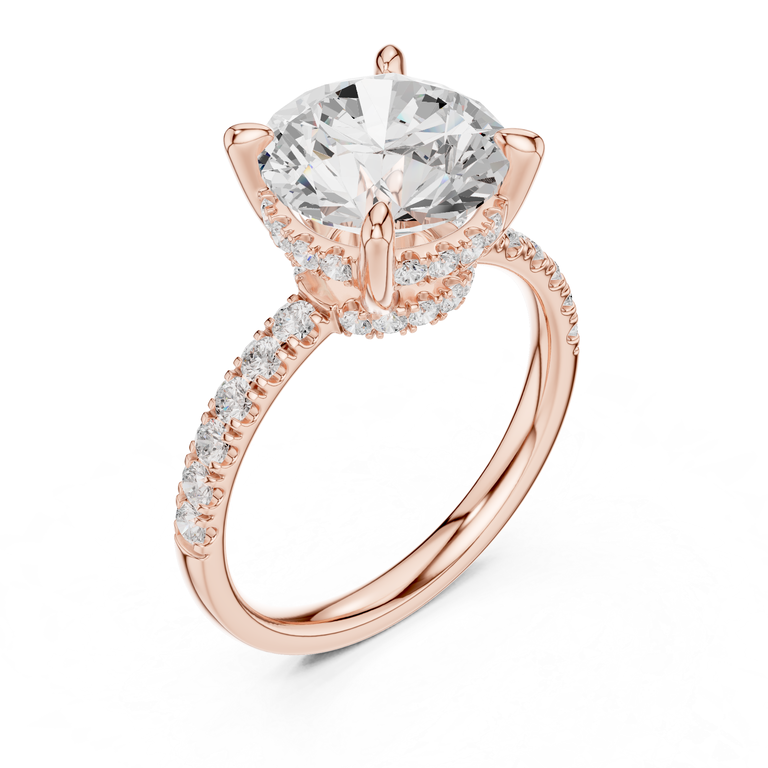 4.54 CT Round Brilliant Diamond Hidden Halo Pavé Engagement Ring