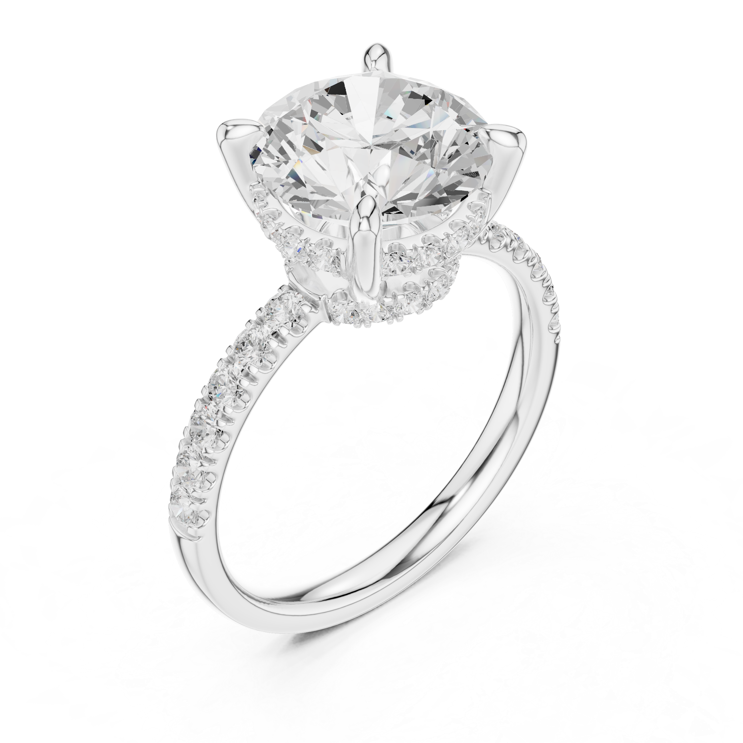 4.54 CT Round Brilliant Diamond Hidden Halo Pavé Engagement Ring