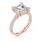 Asscher Cut Hidden Halo Diamond Engagement Ring with Double Pavé Band