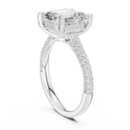 Asscher Cut Hidden Halo Diamond Engagement Ring with Double Pavé Band