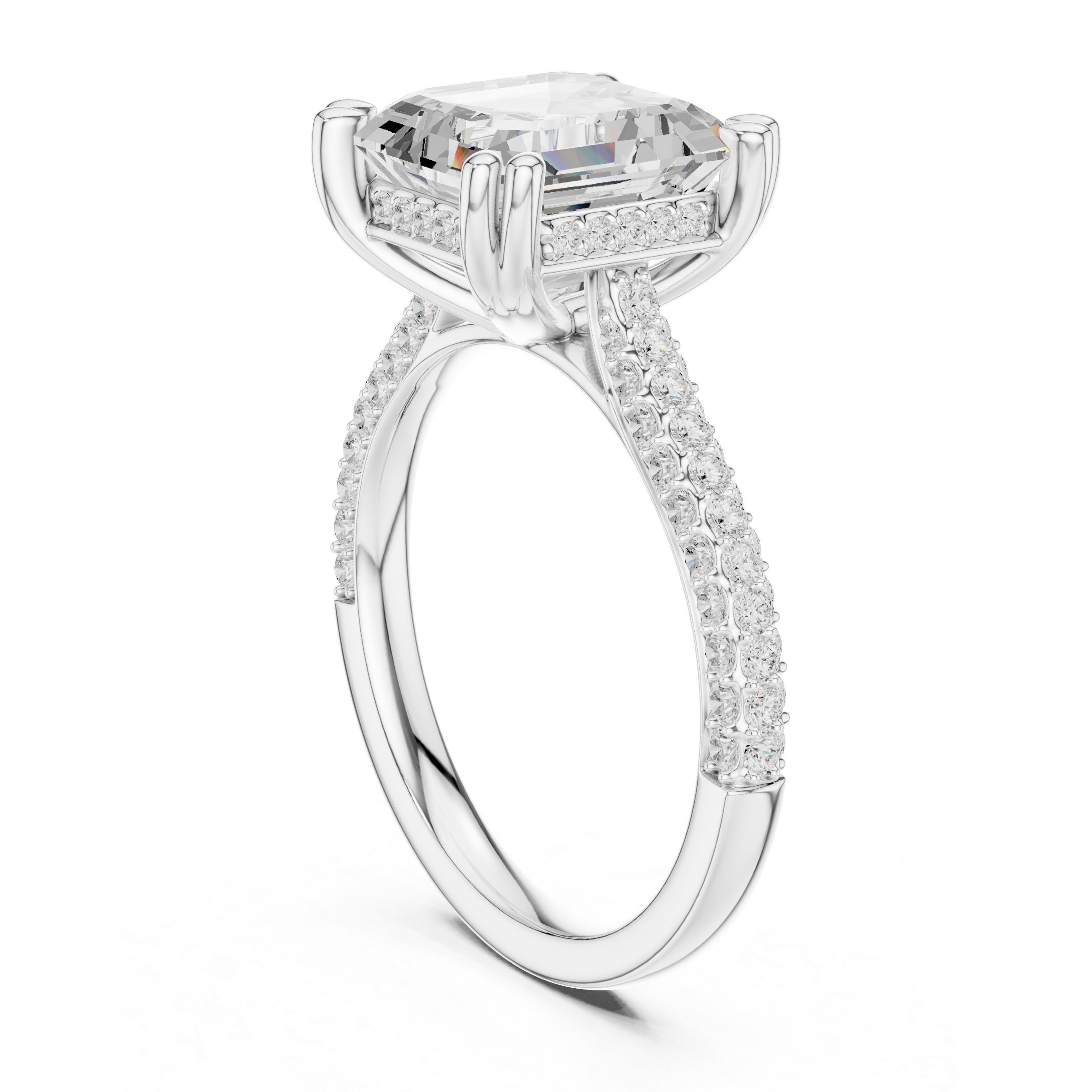 4.56 CT Asscher Cut Double Pavé Diamond Engagement Ring