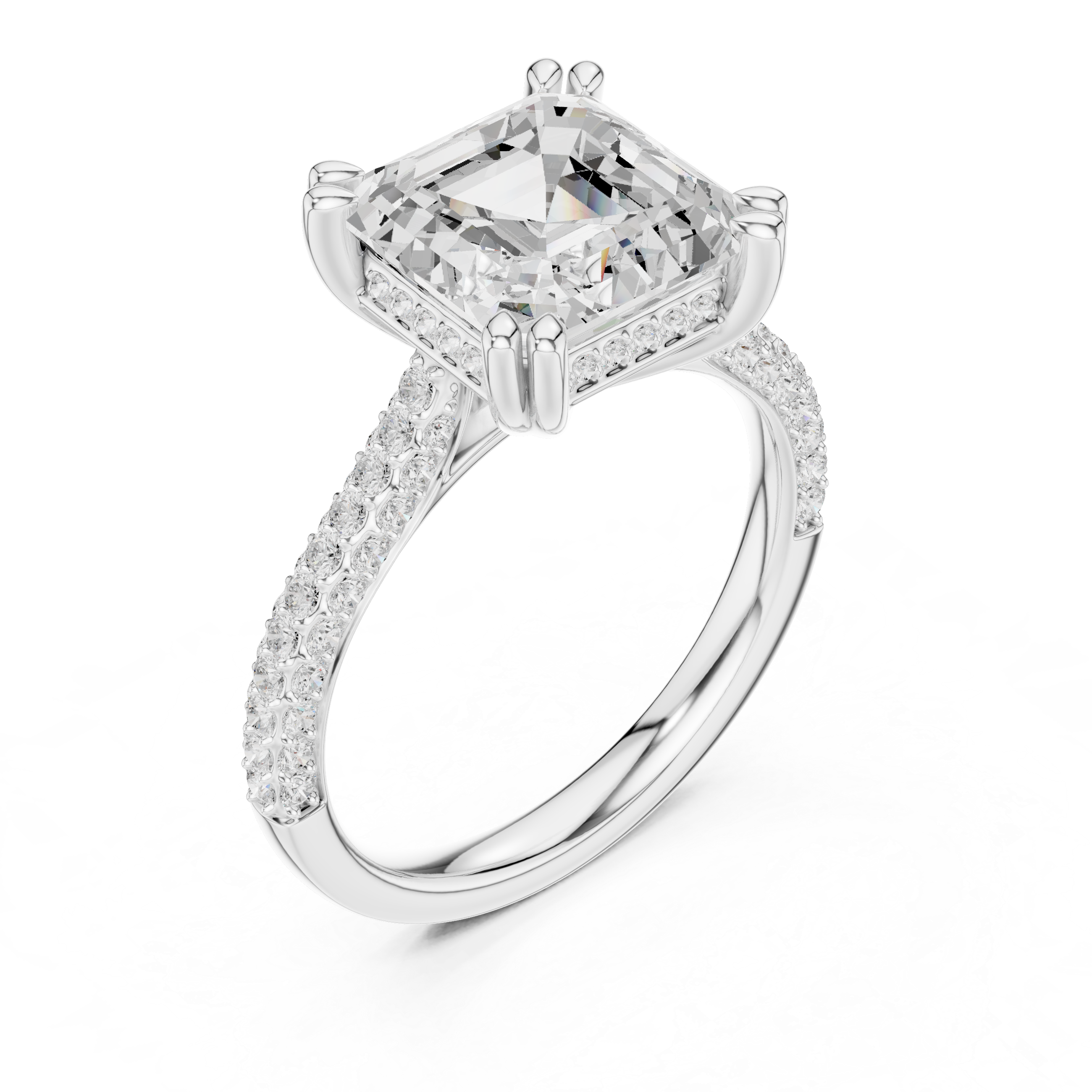 4.56 CT Asscher Cut Double Pavé Diamond Engagement Ring