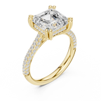 Asscher Cut Hidden Halo Diamond Engagement Ring with Double Pavé Band