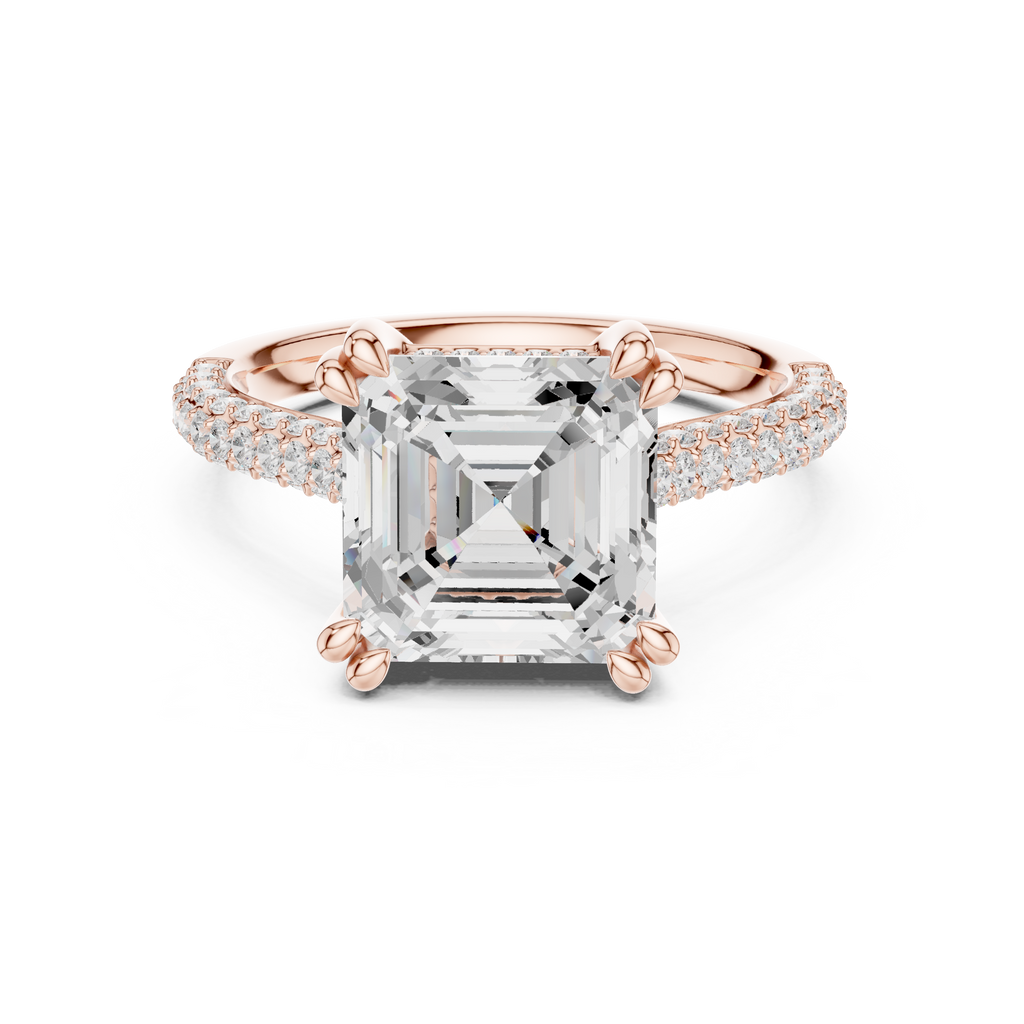 4.56 CT Asscher Cut Double Pavé Diamond Engagement Ring