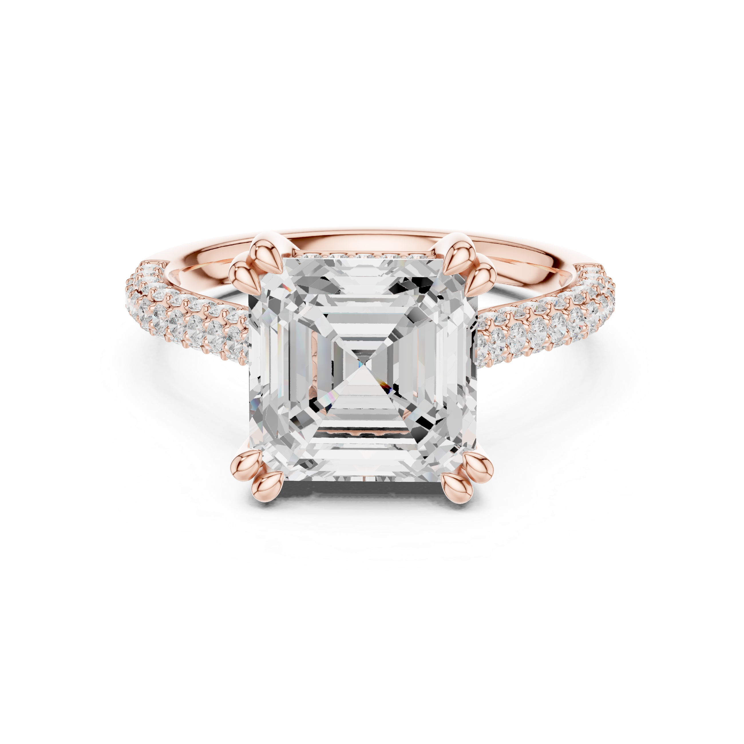 4.56 CT Asscher Cut Double Pavé Diamond Engagement Ring