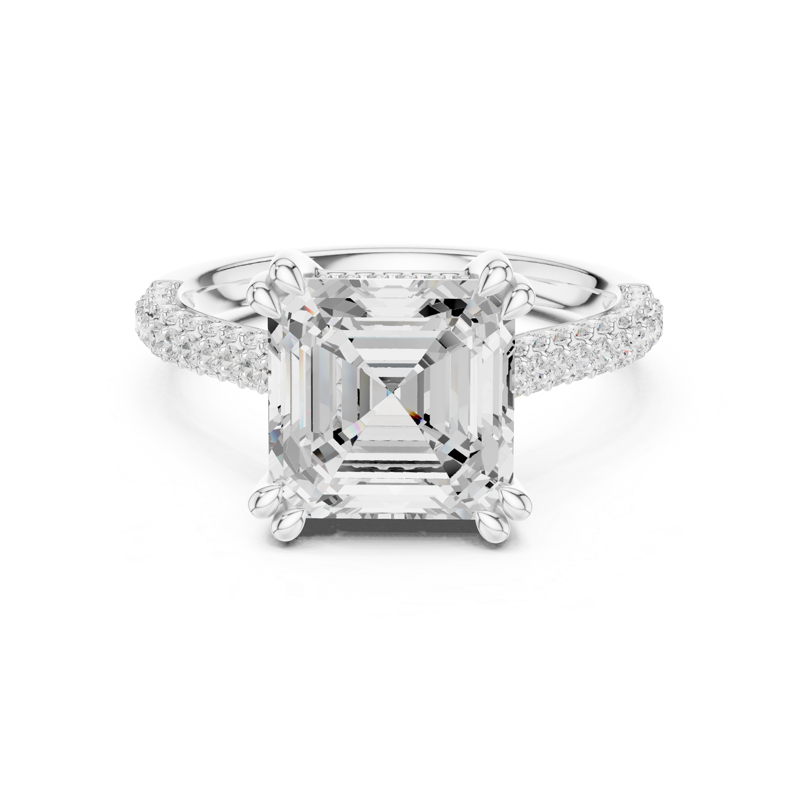 4.56 CT Asscher Cut Double Pavé Diamond Engagement Ring