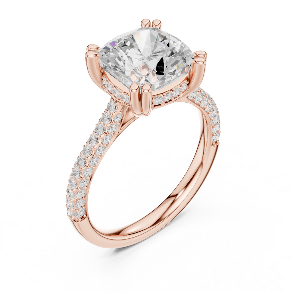 4.56 CT Cushion Cut Double Pavé Diamond Engagement Ring