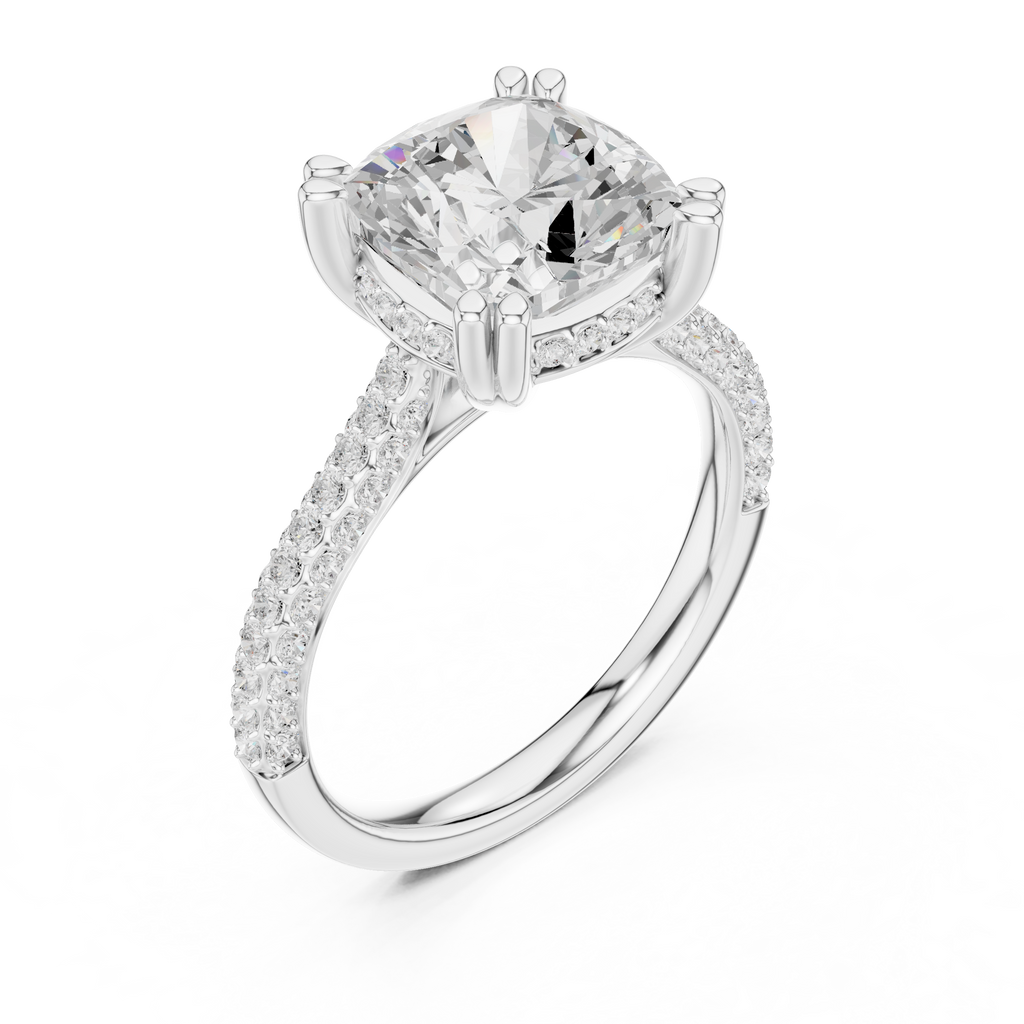 4.56 CT Cushion Cut Double Pavé Diamond Engagement Ring