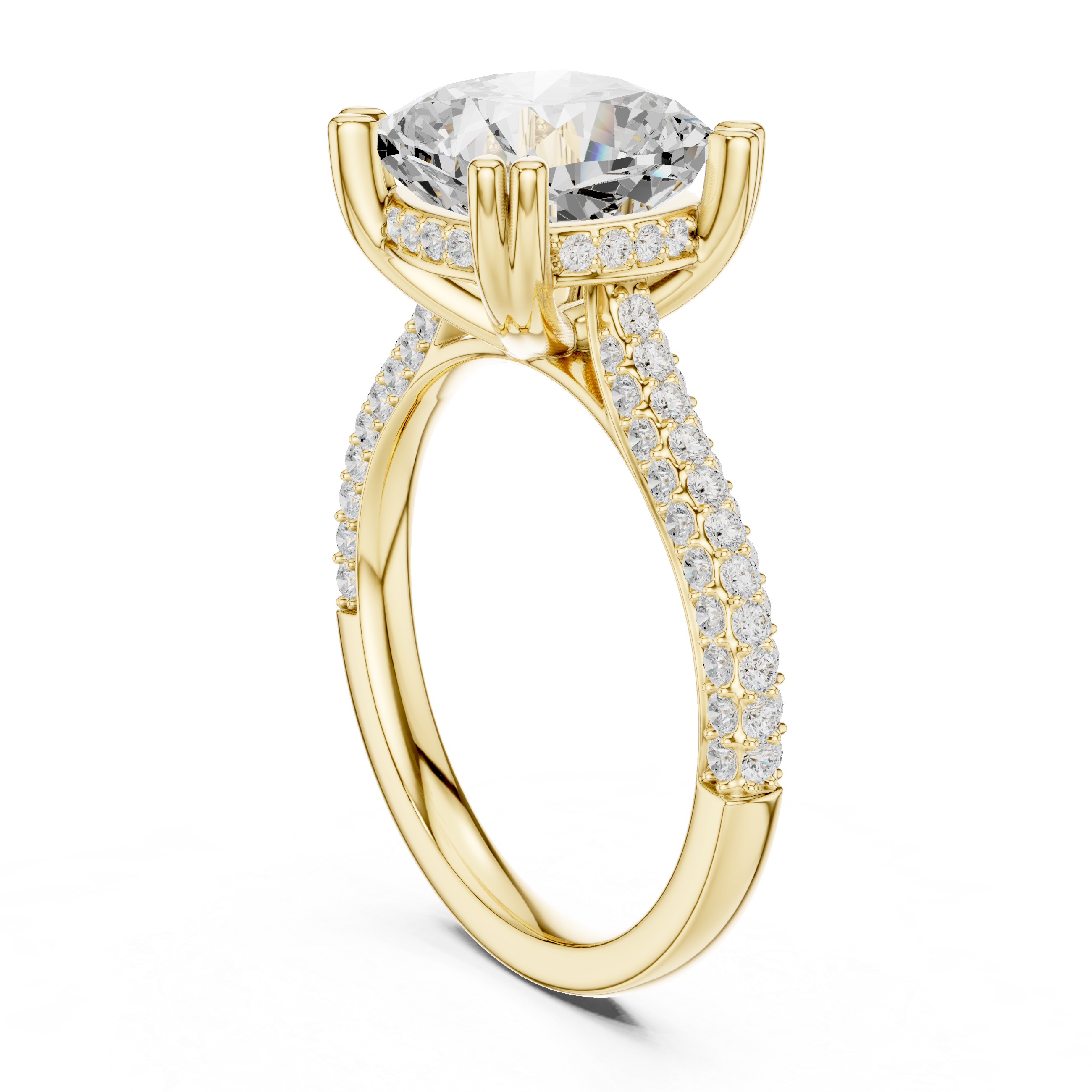 Cushion Cut Hidden Halo Double Pavé Diamond Engagement Ring