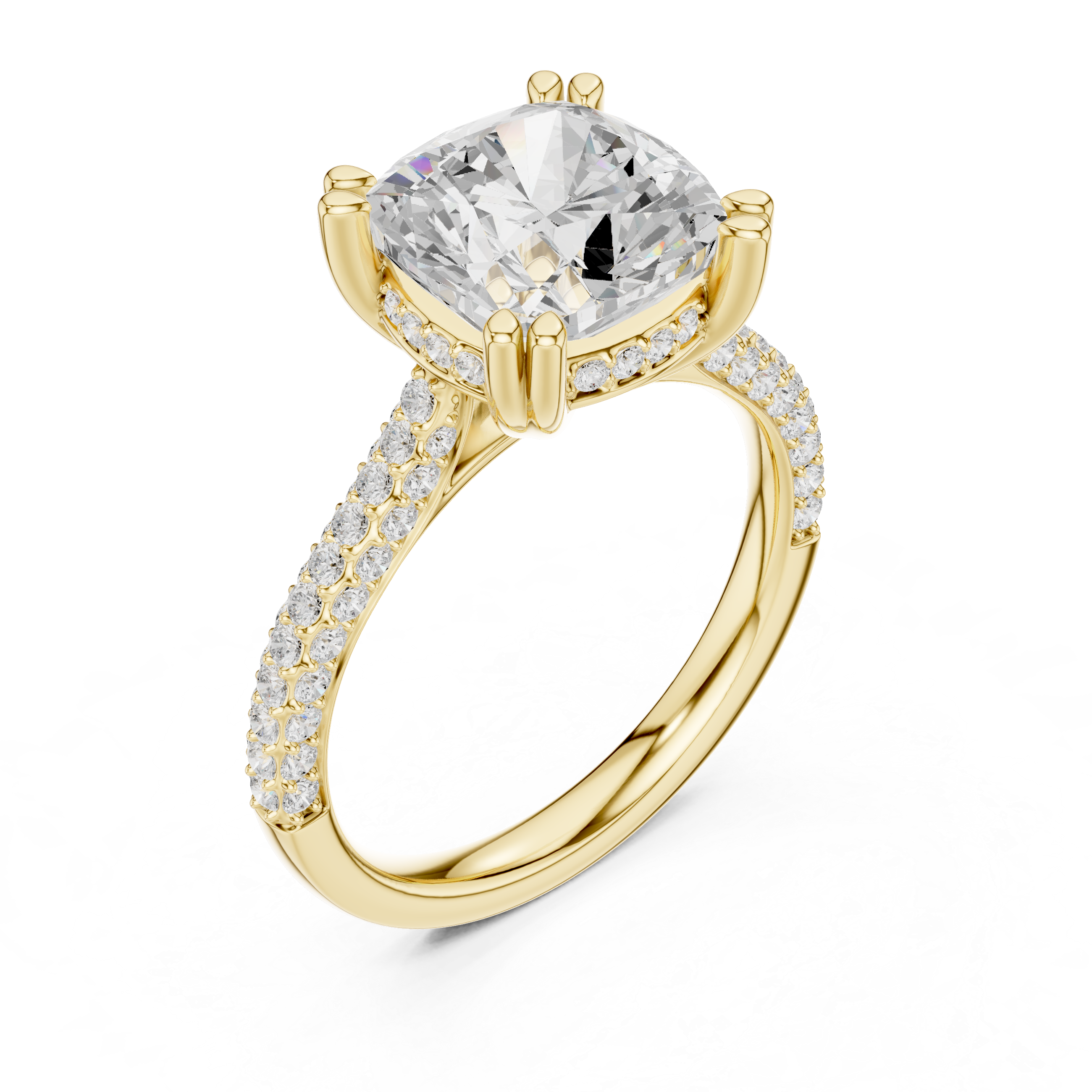 Cushion Cut Hidden Halo Double Pavé Diamond Engagement Ring